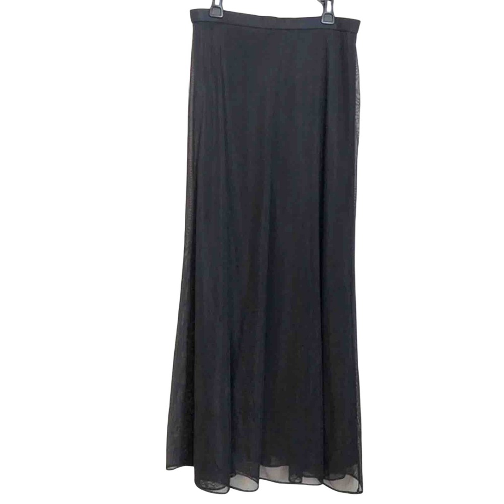 Tadashi Shoji Black Mesh Maxi Skirt Size 8 Sheer Overlay Lined Formal 73105BL
